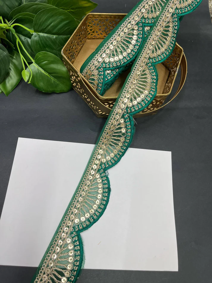 Designer Scalloped Embroidery Saree Lace - Parrot Green